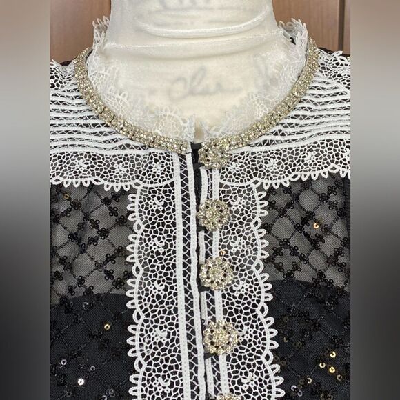 Self-portrait Sequin-Embellished Collared Mini Dress size 4 - Picture 6 of 10